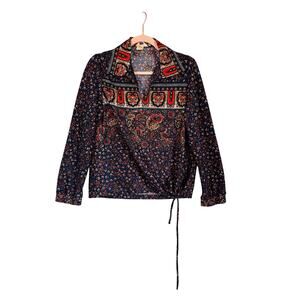 Vintage 70s Floral Paisley Poly Henley Collar Mardi Modes Size‎ Large